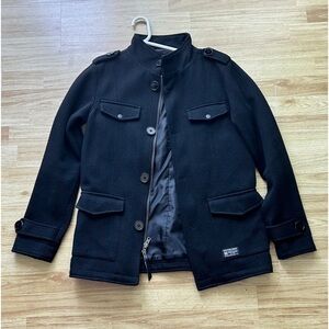 Vintage Krew Men’s Pea Coat Skateboarding Emerica Reynolds Black Jacket KR3W.